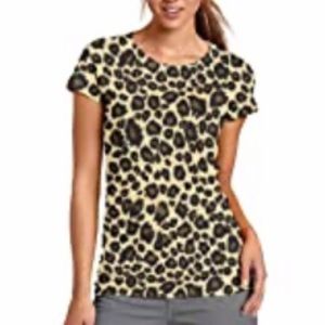 Losturban Leopard Print Athletic Short Sleeve Shirt Plus Size XXL